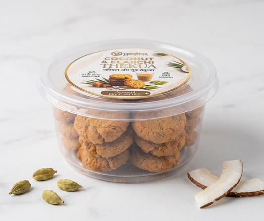 Yesh26 Premium Coconut and Cardamom (Elaichi) Thekua | Pack of 400gm | Made with Pure Ghee & Gud